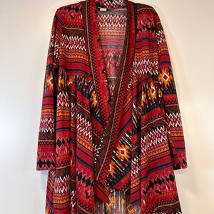 Pretty Young Thing Aztec Patterned Open Front Drape Cardigan Women's Size Large